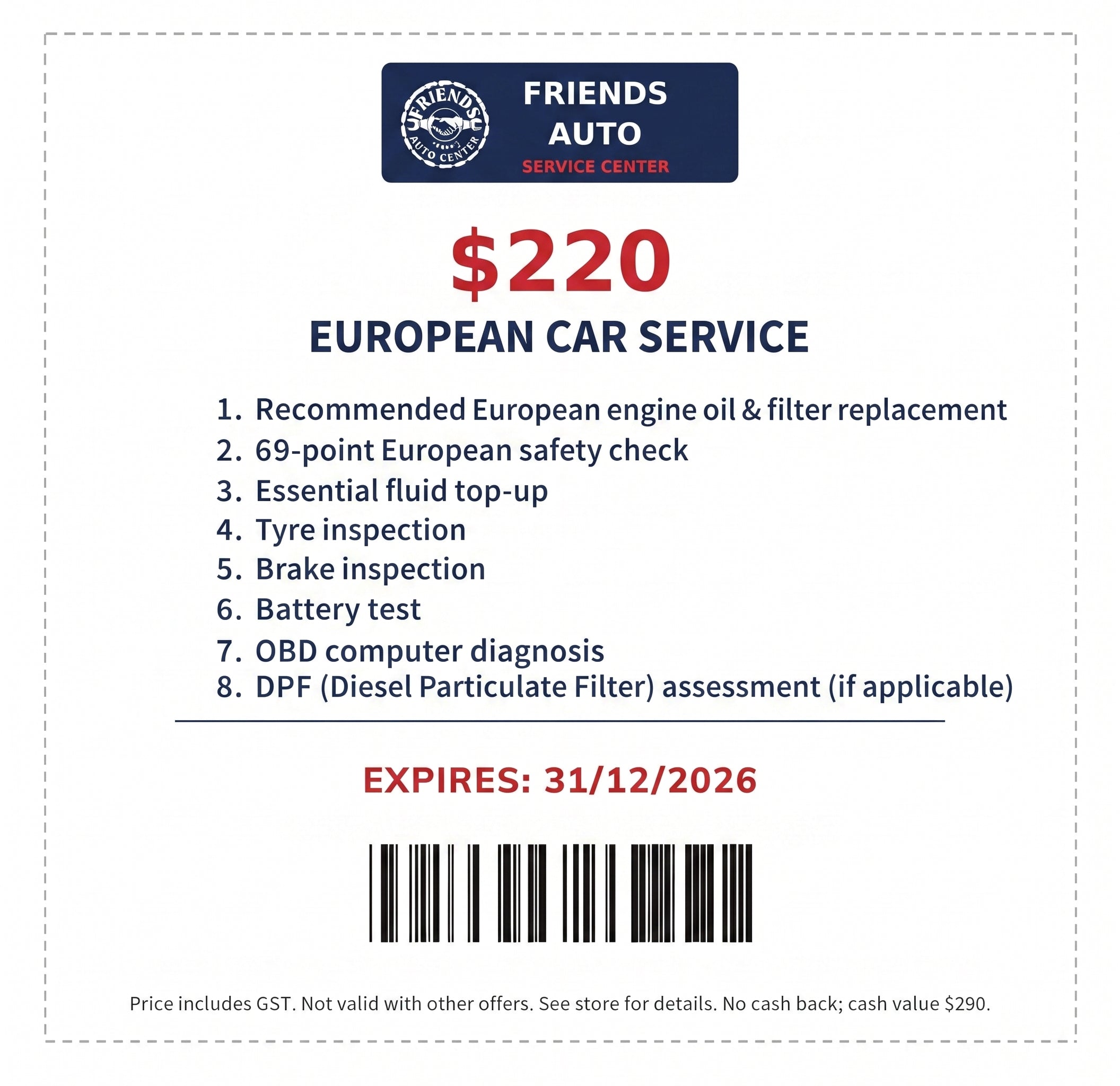 European vehicle Service Coupon